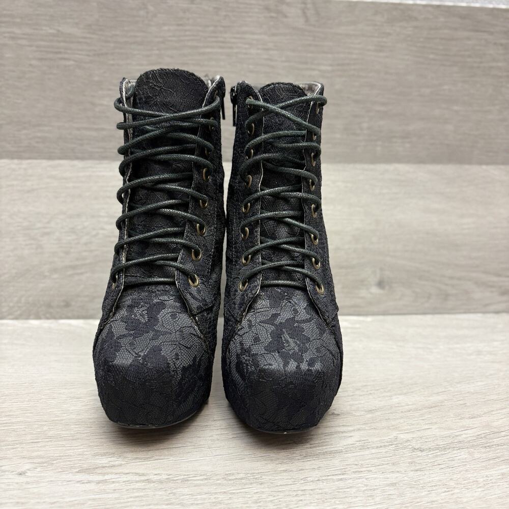 Truffle Black Lace Bootie Platform Wood Heel Goth Victorian Ankle Boots EU 36 - Picture 5 of 12
